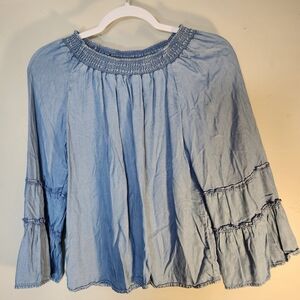 Justice Light Blue Smocked Neck Ruffled Sleeve Top